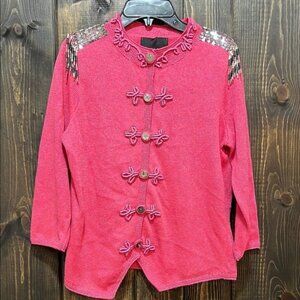 NWT Vtg Michael Simon Sweater M Ringmaster Rare Sample Sequin Beaded Pink Boho